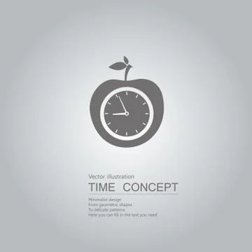 Clock and apple icon. Isolated on grey background. Stock Illustration