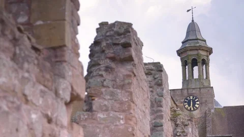 The clock and bell tower of a dilapidated castle 스톡 동영상 121655000