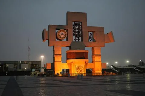 Clock and Bells within Main Square of Basilica of Our Lady of Guadalupe Stock Photos