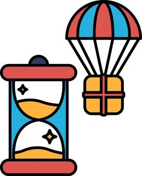 A clock and a box with a red, white, and blue umbrella Stock Illustration