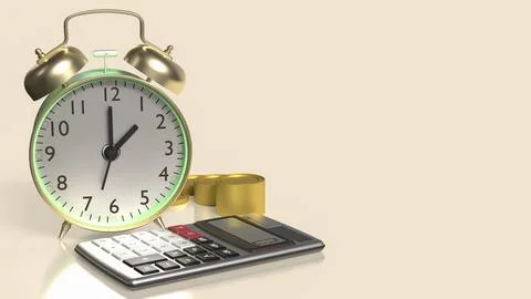 The Clock and calculator for Saving or Earn concept 3d Rendering.. Stock Illustration