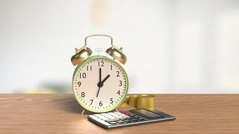 The Clock and calculator for Saving or Earn concept 3d Rendering.. Stock Illustration