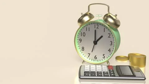 The Clock and calculator for Saving or Earn concept 3d Rendering.. Stock Illustration