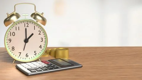 The Clock and calculator for Saving or Earn concept 3d Rendering.. Stock Illustration