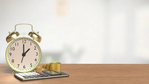 The Clock and calculator for Saving or Earn concept 3d Rendering.. Stock Illustration