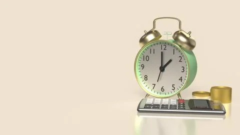 The Clock and calculator for Saving or Earn concept 3d Rendering.. Stock Illustration