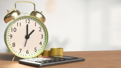 The Clock and calculator for Saving or Earn concept 3d Rendering.. Stock Illustration