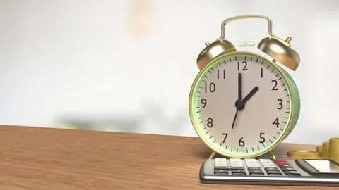 The Clock and calculator for Saving or Earn concept 3d Rendering.. Stock Illustration