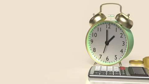 The Clock and calculator for Saving or Earn concept 3d Rendering.. Illustrazione stock