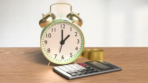The Clock and calculator for Saving or Earn concept 3d Rendering.. Stock Illustration