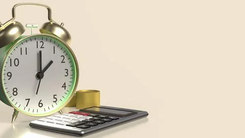 The Clock and calculator for Saving or Earn concept 3d Rendering.. Stock Illustration
