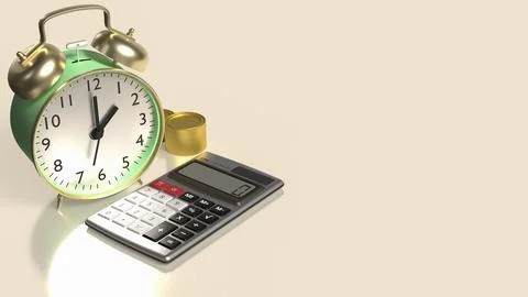 The Clock and calculator for Saving or Earn concept 3d Rendering.. Stock Illustration