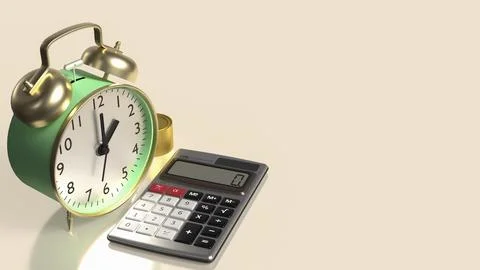 The Clock and calculator for Saving or Earn concept 3d Rendering.. Stock Illustration