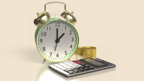 The Clock and calculator for Saving or Earn concept 3d Rendering.. Illustrazione stock