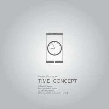 Clock and cell phone. Isolated on grey background. Stock Illustration