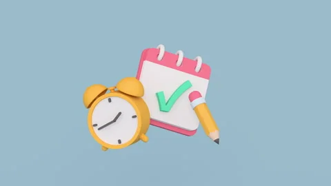 Clock and check list minimal cartoony 3D render animation Stock Footage 232382207