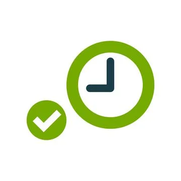 Clock and check mark icon set. Vector. Illustrazione stock