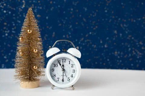 Clock and Christmas Tree. New Year Countdown Concept Stock Photos