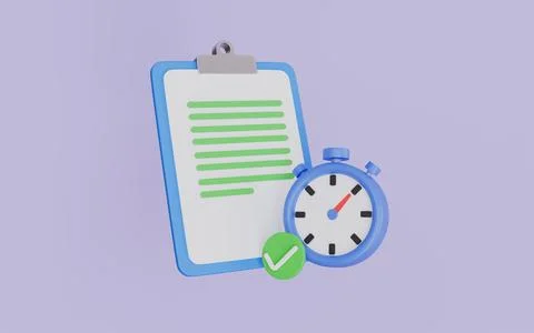 Clock and clipboard with check mark icon, time management completion concept Stock Illustration