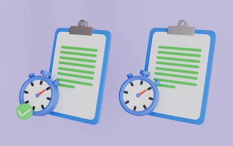 Clock and clipboard with check mark icon, time management completion concept  Illustrazione stock