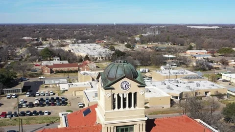 Clock and Clock Tower on the Navarro County Courthouse, Corsicana, Texas, USA Stock Footage 147235655