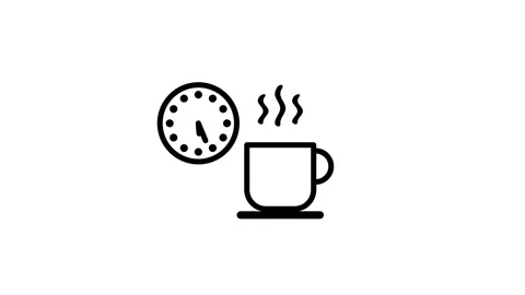 Clock And Coffee Cup Break Time Icon Stock Footage 343510619