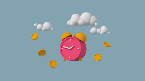 Clock and coins 3D render animation Stock Footage 217613917