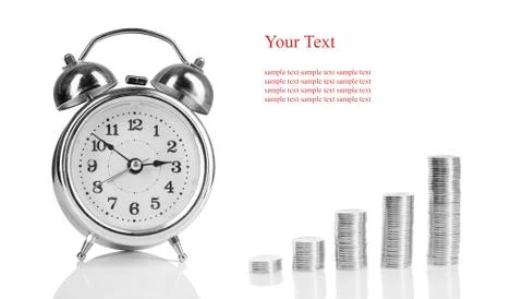 Clock and coins Stock Photos