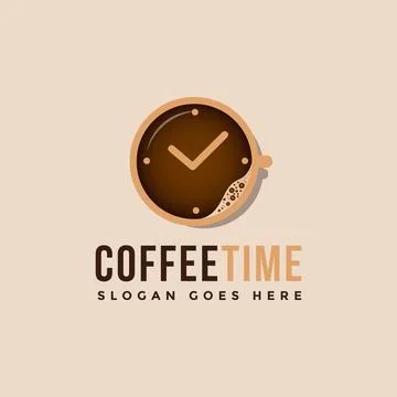 Clock and cup of coffee logo icon design, time to coffee vector icon Stock Illustration