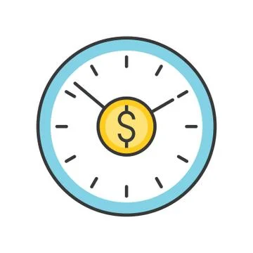Clock and dollar sign, time is money concept icon, editable stroke outline Stock Illustration