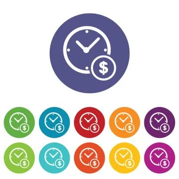Clock and dollar symbol icon set Stock Illustration