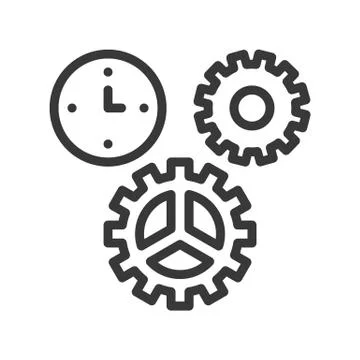Clock and gear, time management or maintain icon, pixel perfect, outline desi Stock Illustration