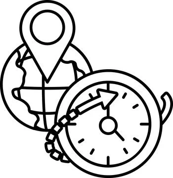 Clock and a globe with a arrow pointing to the right Stock Illustration
