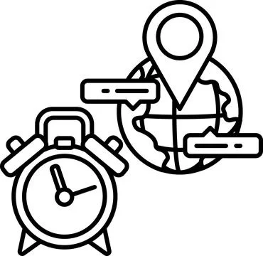 Clock and a globe with a dot on it Stock Illustration