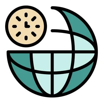 Clock and globe icon color outline vector Stock Illustration