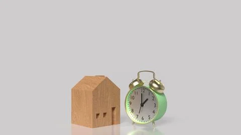 The Clock and House  for Building  or Property concept 3d Rendering. Stock Illustration