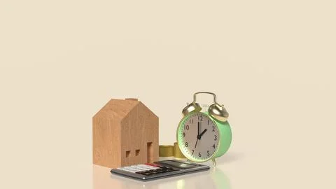 The Clock and House  for Building  or Property concept 3d Rendering. Stock Illustration