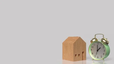 The Clock and House  for Building  or Property concept 3d Rendering. Stock Illustration