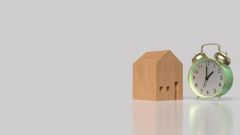 The Clock and House  for Building  or Property concept 3d Rendering. Stock Illustration
