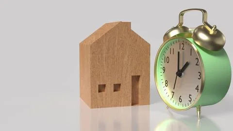 The Clock and House  for Building  or Property concept 3d Rendering. Ilustración de archivo