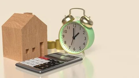The Clock and House  for Building  or Property concept 3d Rendering. Stock Illustration