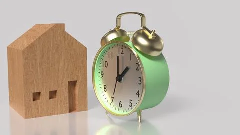The Clock and House  for Building  or Property concept 3d Rendering. Stock Illustration
