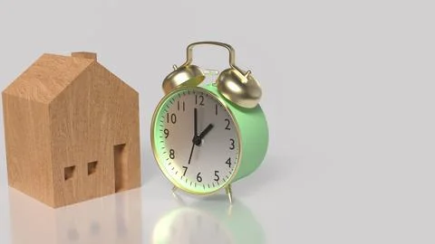 The Clock and House  for Building  or Property concept 3d Rendering. Stock Illustration