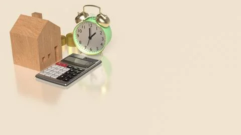 The Clock and House  for Building  or Property concept 3d Rendering. Stock Illustration