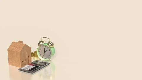 The Clock and House  for Building  or Property concept 3d Rendering. Stock Illustration