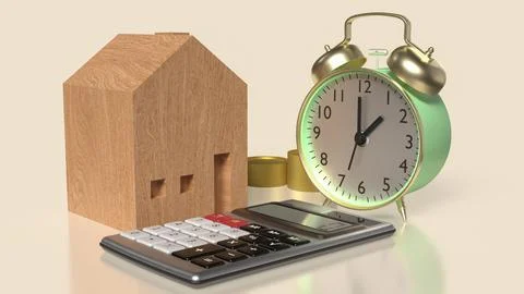 The Clock and House  for Building  or Property concept 3d Rendering. Stock Illustration