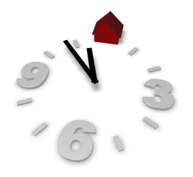 Clock and house on white background - 3d illustration Stock Illustration