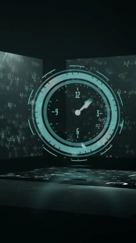 Clock and mathematical formulas animation over dark background Stock Footage 320034262