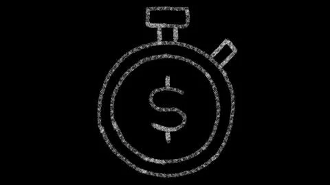 Clock and money icon drawn with drawing style on chalkboard, animated footage Stock Illustration