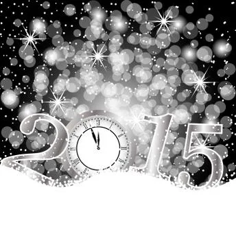 Clock and numbers 2015 on to snow Stock Illustration